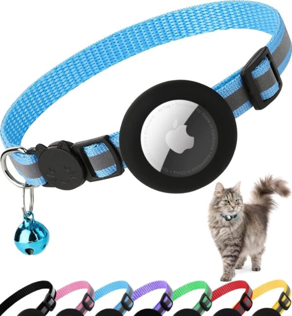 Airtag Cat Collar Breakaway, Reflective Kitten Collar with Apple Air Tag Holder and Bell