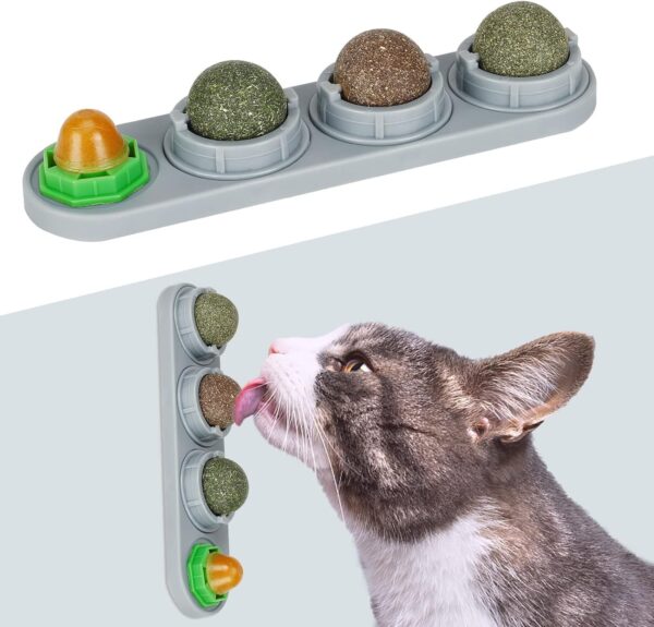 Catnip Ball for Cats Wall, 4 Pack, Silvervine Balls, Edible Toys, Lick Safe Healthy Kitten