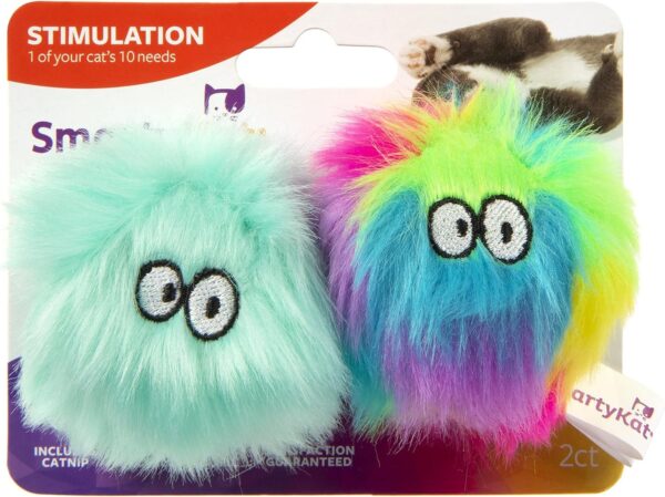 (2 Count Fuzzy Friends Plush Catnip Ball Cat Toys – Rainbow/Turquoise, 2 Count