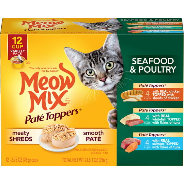 Meow Mix Pate Toppers Seafood & Poultry Variety Pack Wet